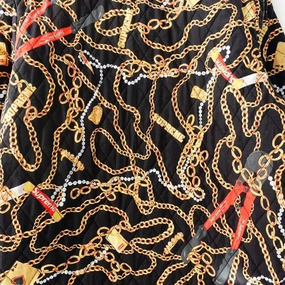 SUPREME Jacket Medium Black Gold Chain Quilted Reverse‎ Streetwear Y2K Logo NWT